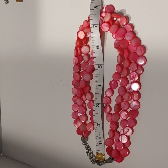 Fun rainbow bead statement necklace & Bright Pink Iridescent Layering Necklace - Picture 11 of 11